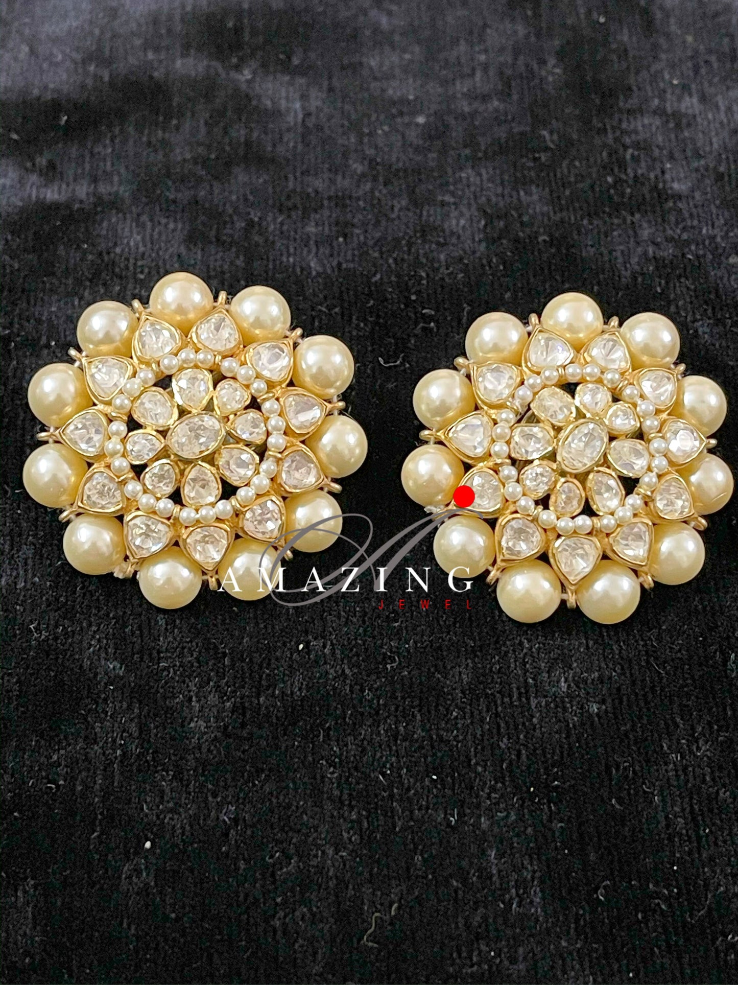 Silver Moissanite Polki With Pearls Earring  Moissanite Kundan Earring   Stud Earring  Bridal Jewelry  Traditional Jewelry   Woman Jewelry