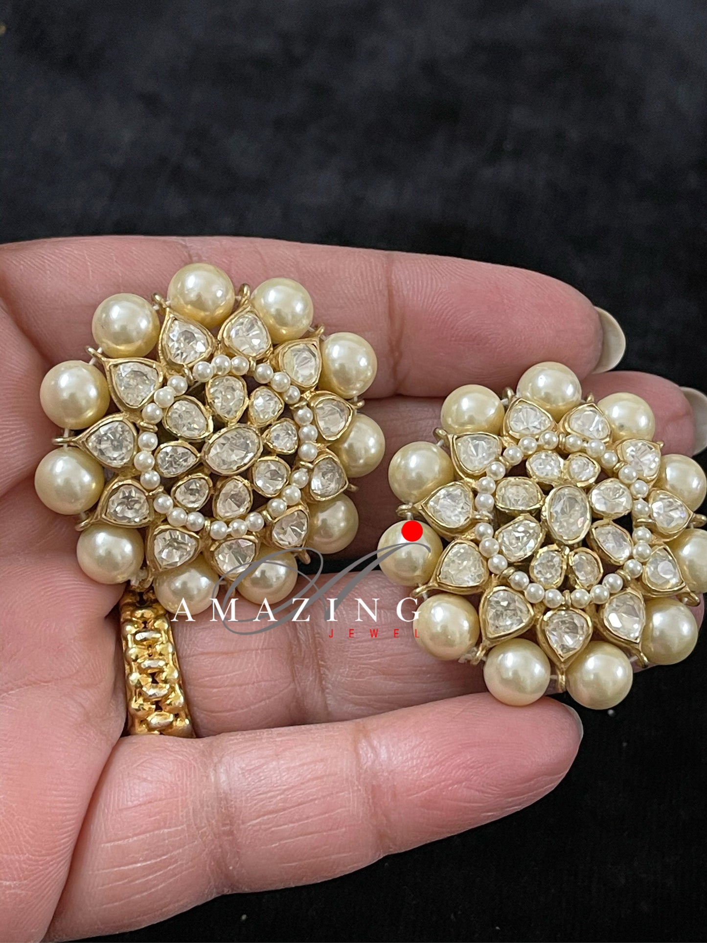 Silver Moissanite Polki With Pearls Earring  Moissanite Kundan Earring   Stud Earring  Bridal Jewelry  Traditional Jewelry   Woman Jewelry