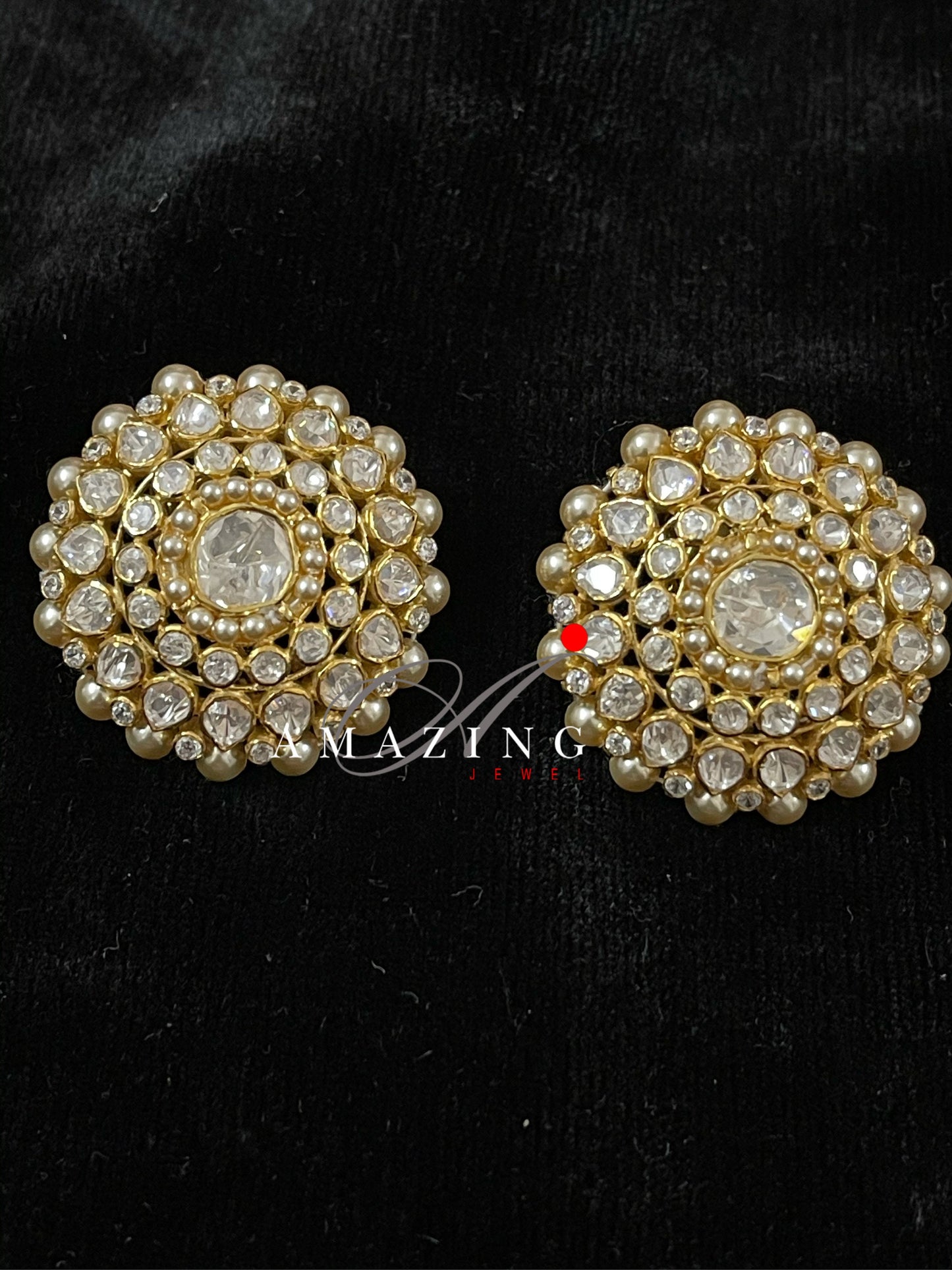 Silver Moissanite Polki with Pearls Earring  Moissanite Kundan Earring   Stud Earring  Bridal Jewelry  Traditional Jewelry   Woman Jewelry