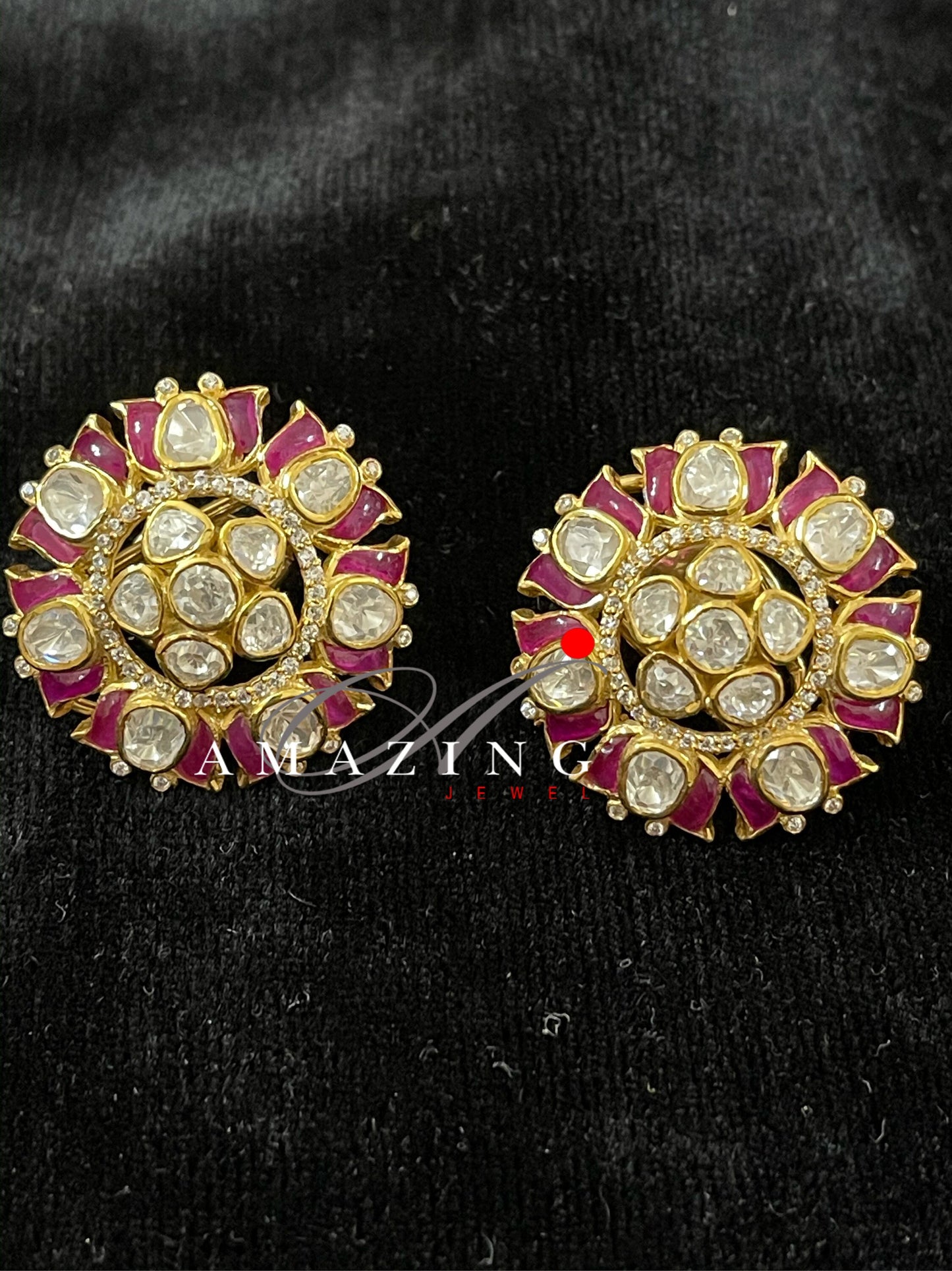 Silver Moissanite Polki with Hydro Ruby Chip Earrings Moissanite Polki Kundan Earring Indian Wedding Jewelry Silver Moissanite Polki Earring