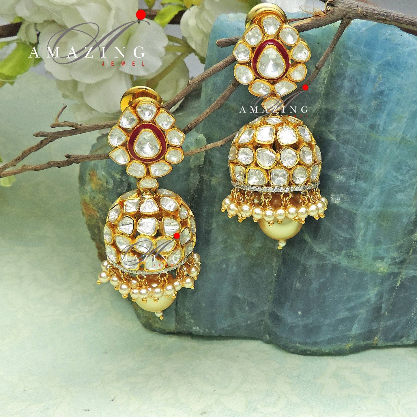 Silver Moissanite Polki Jhumka Earring Moissanite Polki Kundan Earring Indian Wedding Jewelry Silver Moissanite Polki Earring Bridal Jhumka