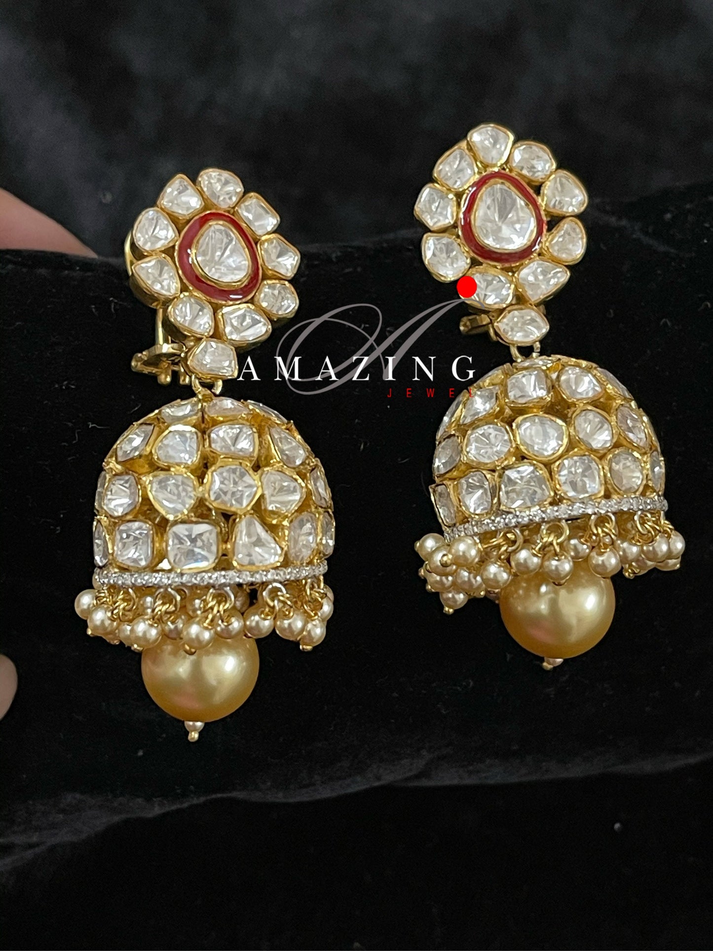 Silver Moissanite Polki Jhumka Earring Moissanite Polki Kundan Earring Indian Wedding Jewelry Silver Moissanite Polki Earring Bridal Jhumka