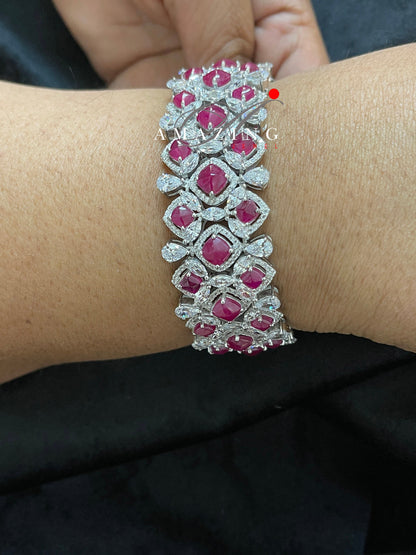 Silver Swarovski Glass Filled Ruby Bracelet Cubic Zirconia Bracelet Contemporary Bracelet 925 Silver Bracelet Bridal Jewelery 18K Plated