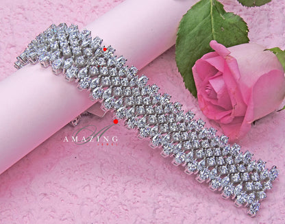 Silver Swarovski Studded Bracelet, Cubic Zirconia Bracelet, Indian Contemporary Bracelet, 925 Silver Bracelet, Bridal Jewelery, 18K Plated