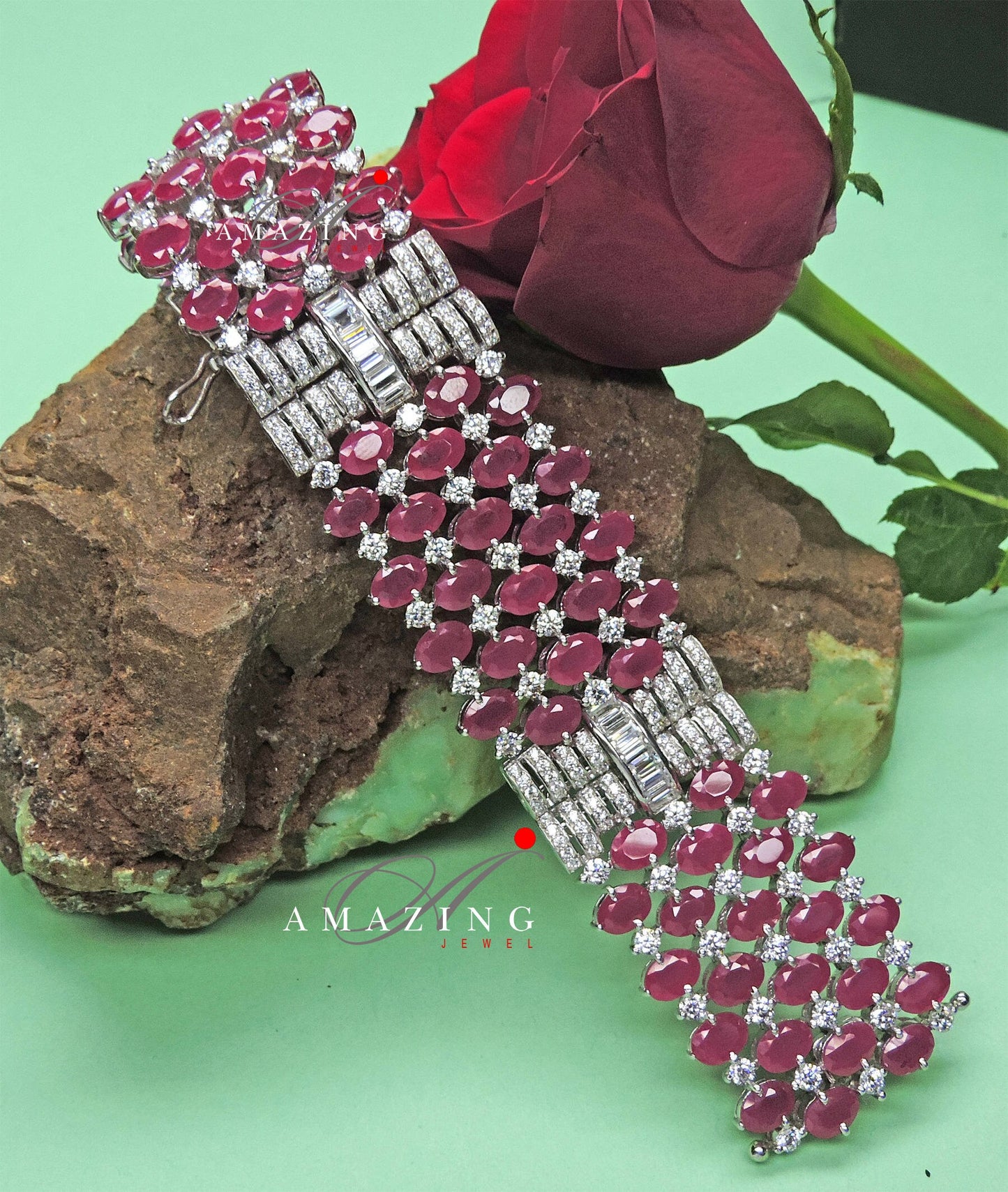 Silver Swarovski Glass Filled Ruby Bracelet Cubic Zirconia Bracelet Contemporary Bracelet 925 Silver Bracelet Bridal Jewelery 18K Plated