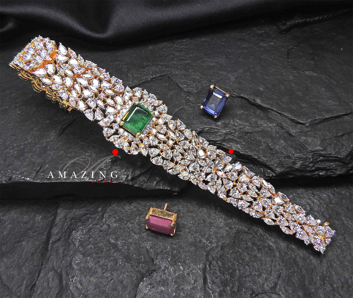 Silver Swarovski Studded Bracelet,Cubic Zirconia Bracelet,Indian Traditional Bracelet,925 Silver Changable Stone Bracelet,Bridal Jewelery