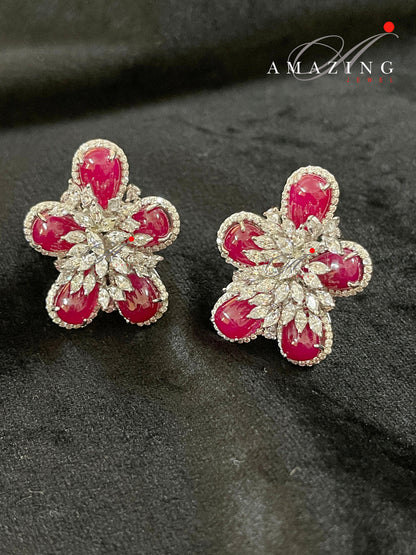 Silver Swarovski Cubic Zirconia Earring Swarovski Studs Bridal Jewelery  Contemporary Jewelery 925 Silver Earring Fine Jewelery Ruby Studs