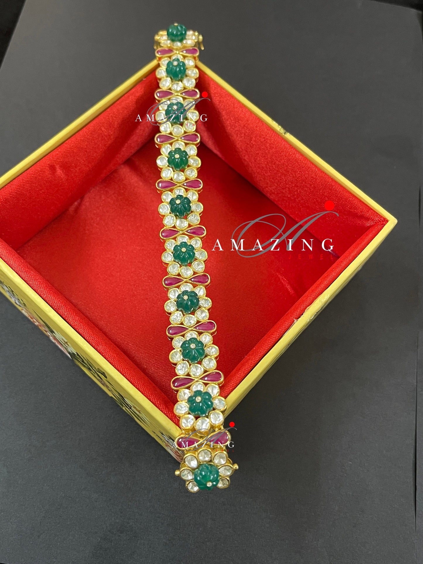 Silver Moissanite Polki Bracelet,Hydro Ruby & Emerald,Indian Traditional Bracelet ,Moissanite Polki Bracelet , Indian Wedding Jewelery