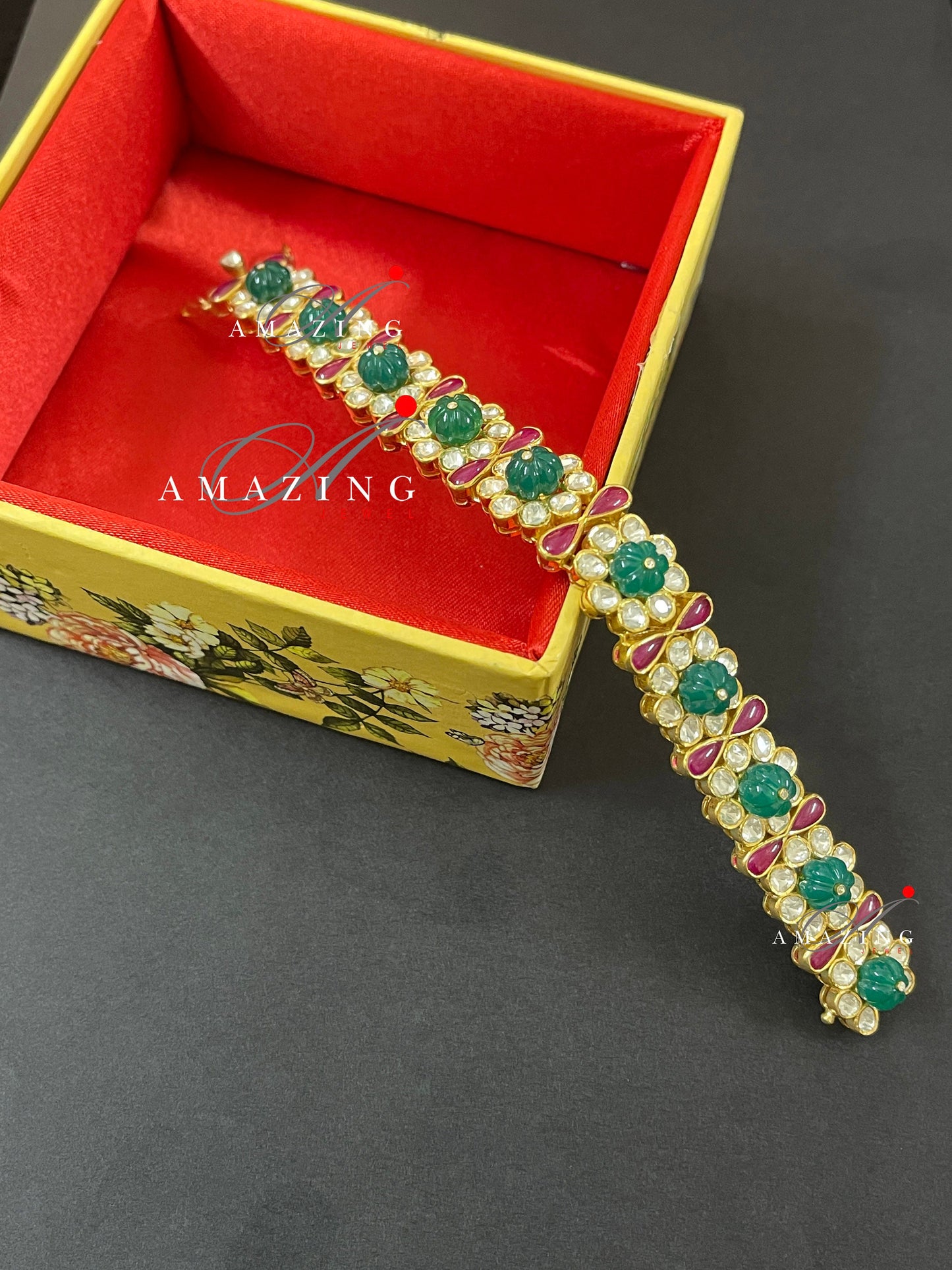 Silver Moissanite Polki Bracelet,Hydro Ruby & Emerald,Indian Traditional Bracelet ,Moissanite Polki Bracelet , Indian Wedding Jewelery