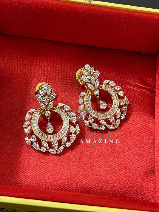 Silver Studded Cubic Zirconia Earring Swarovski Chandbali Bridal Jewelery Wedding Jewelery 925  Silver Earring Fine Jewelery Indian Earrings