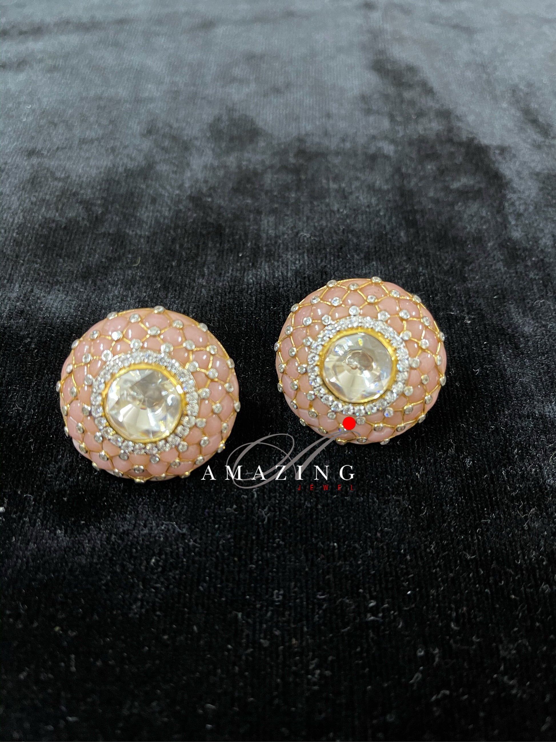 Silver Moissanite Polki Pink Opal Stones Earring,Indian Wedding Jewelery, Pink Opal Polki Stud, Statement Stud, Bridal Jewellery,Stud