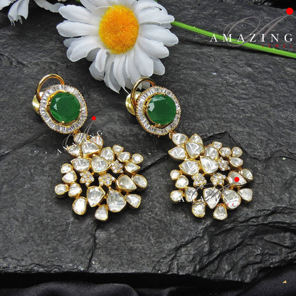 Silver Moissanite Polki Earring Moissanite Kundan Earring 925 Silver Earring Bridal Jewelery Traditional Jewelery Women Jewelry Bridal Jewel