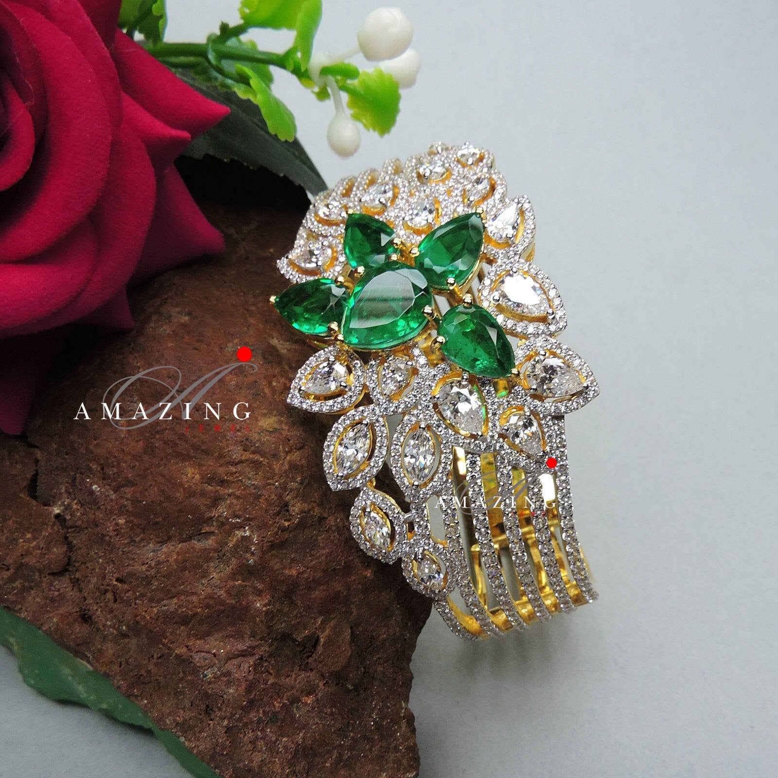 Silver Swarovski Hydro Emerald Bracelet,Cubic Zirconia Bracelet,Indian Traditional Bracelet,925 Silver Bracelet,Bridal Jewelery,18K Plated