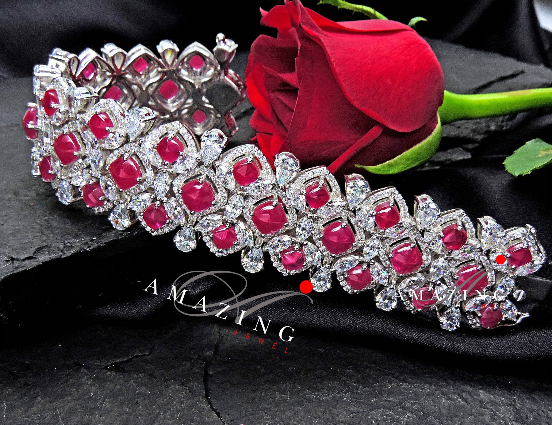 Silver Swarovski Glass Filled Ruby Bracelet Cubic Zirconia Bracelet Contemporary Bracelet 925 Silver Bracelet Bridal Jewelery 18K Plated