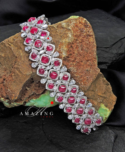 Silver Swarovski Glass Filled Ruby Bracelet Cubic Zirconia Bracelet Contemporary Bracelet 925 Silver Bracelet Bridal Jewelery 18K Plated