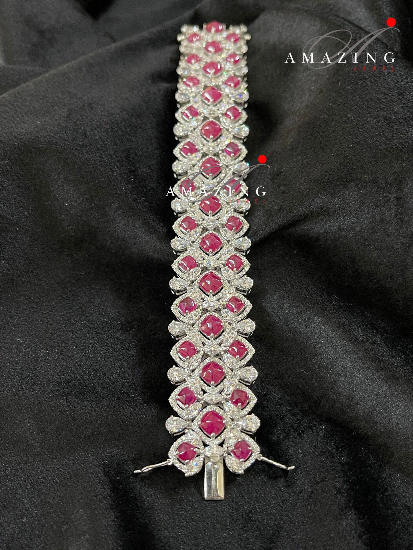 Silver Swarovski Glass Filled Ruby Bracelet Cubic Zirconia Bracelet Contemporary Bracelet 925 Silver Bracelet Bridal Jewelery 18K Plated