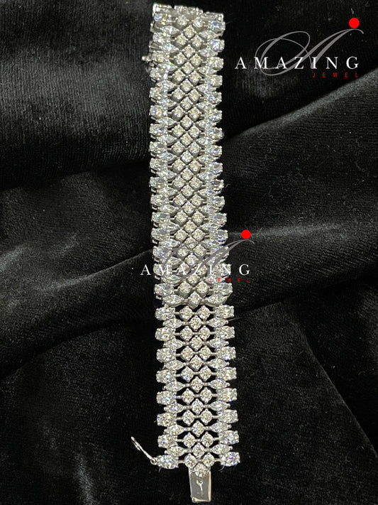 Silver Swarovski Studded Bracelet, Cubic Zirconia Bracelet, Indian Contemporary Bracelet, 925 Silver Bracelet, Bridal Jewelery, 18K Plated