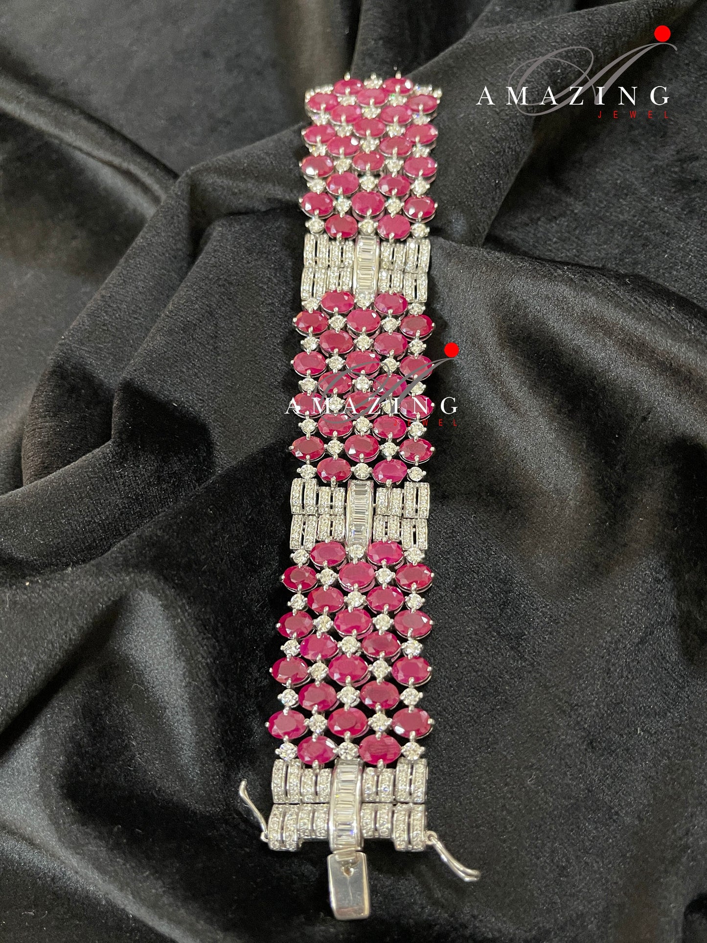 Silver Swarovski Glass Filled Ruby Bracelet Cubic Zirconia Bracelet Contemporary Bracelet 925 Silver Bracelet Bridal Jewelery 18K Plated