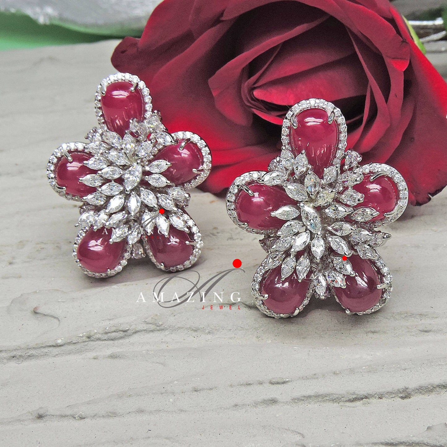 Silver Swarovski Cubic Zirconia Earring Swarovski Studs Bridal Jewelery  Contemporary Jewelery 925 Silver Earring Fine Jewelery Ruby Studs