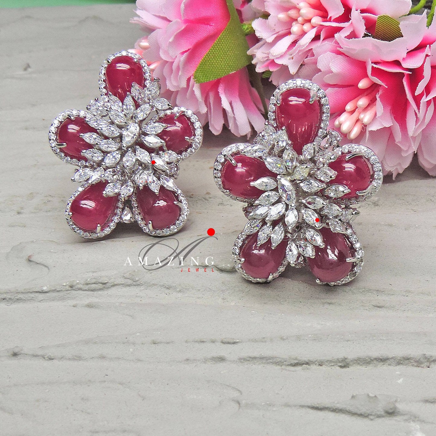 Silver Swarovski Cubic Zirconia Earring Swarovski Studs Bridal Jewelery  Contemporary Jewelery 925 Silver Earring Fine Jewelery Ruby Studs