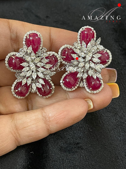 Silver Swarovski Cubic Zirconia Earring Swarovski Studs Bridal Jewelery  Contemporary Jewelery 925 Silver Earring Fine Jewelery Ruby Studs