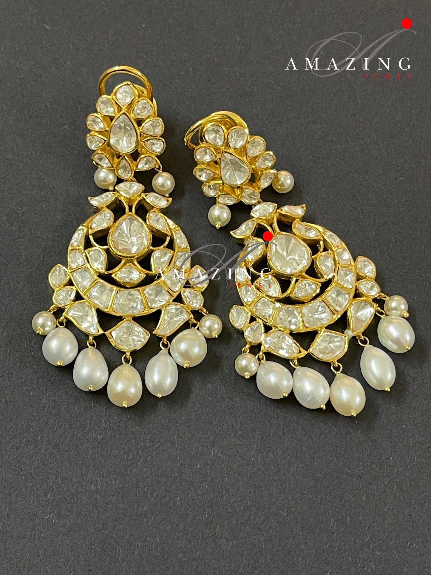 Silver Moissanite Polki Earring, Kundan Chandelier Bridal Jewelery, Traditional Jewelery 925 Silver Earring,18K Plated, Wedding Jewelery