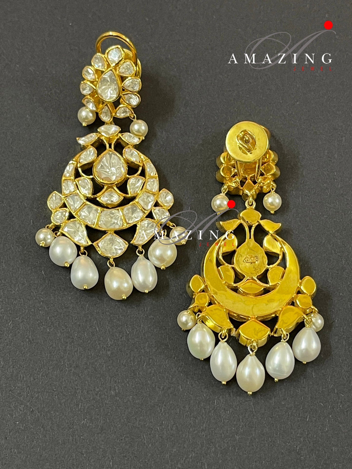 Silver Moissanite Polki Earring, Kundan Chandelier Bridal Jewelery, Traditional Jewelery 925 Silver Earring,18K Plated, Wedding Jewelery