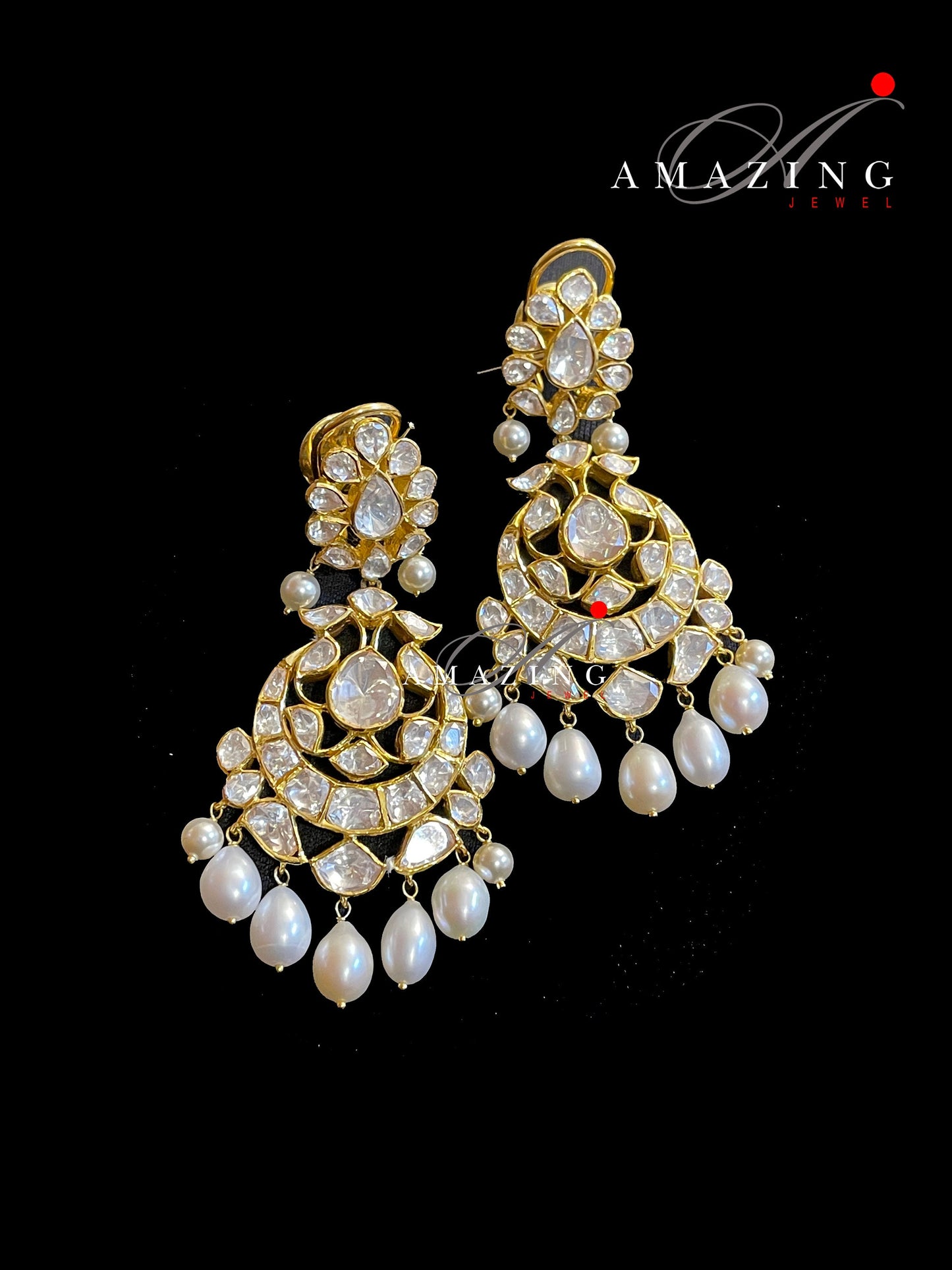 Silver Moissanite Polki Earring, Kundan Chandelier Bridal Jewelery, Traditional Jewelery 925 Silver Earring,18K Plated, Wedding Jewelery