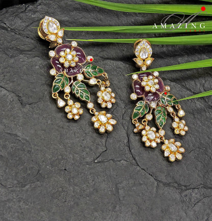 Silver Set ,Parrot Design Polki Set ,Moissanite Polki Jewelery ,Indian Traditional Wedding Jewelery, South Indian Wedding,Statement Jewelery