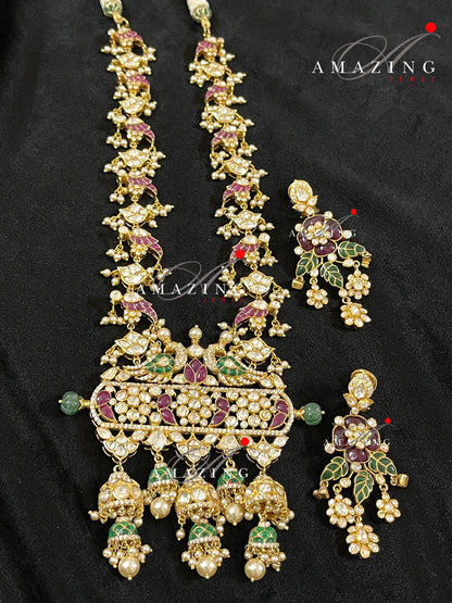 Silver Set ,Parrot Design Polki Set ,Moissanite Polki Jewelery ,Indian Traditional Wedding Jewelery, South Indian Wedding,Statement Jewelery