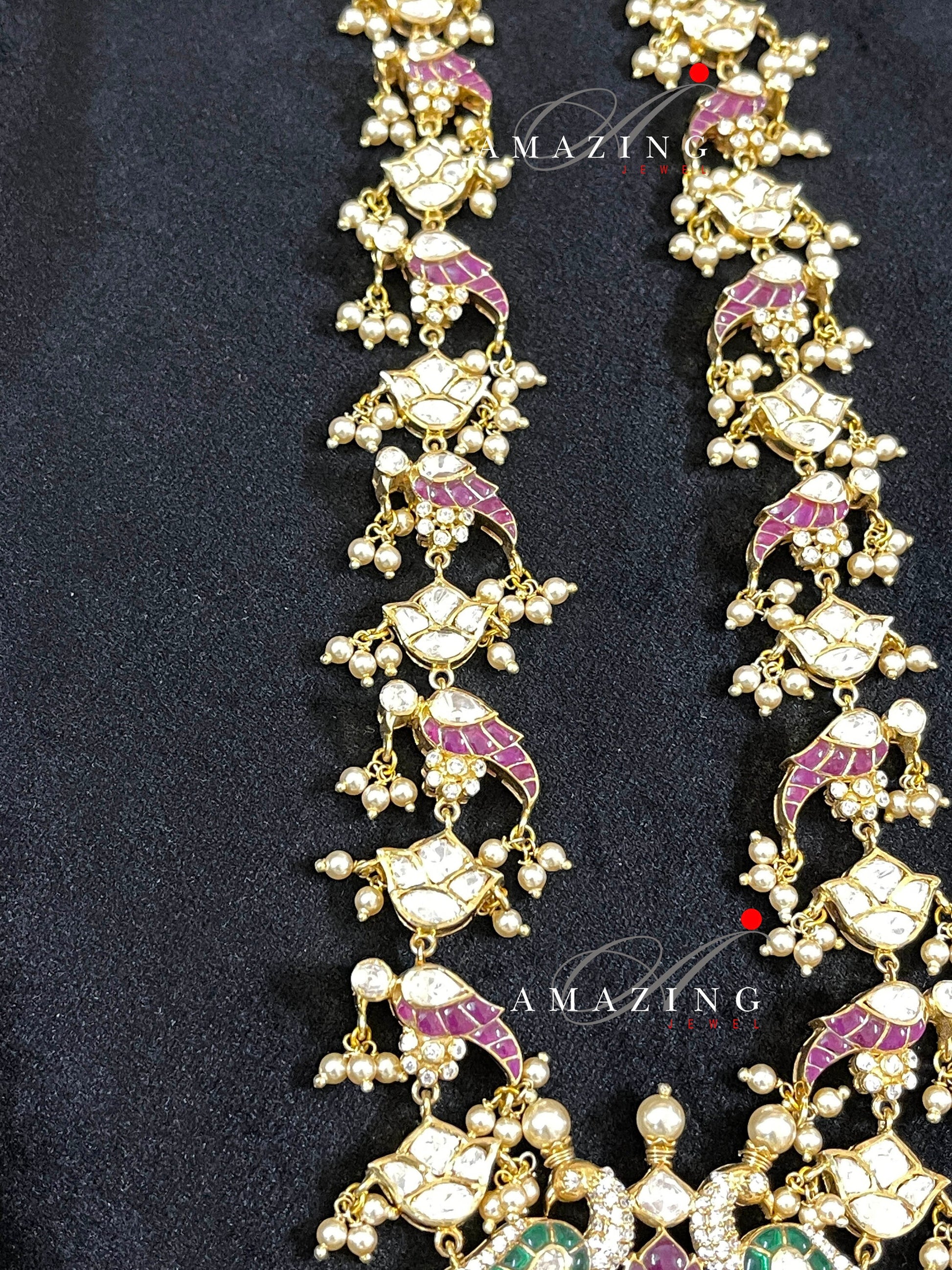 Silver Set ,Parrot Design Polki Set ,Moissanite Polki Jewelery ,Indian Traditional Wedding Jewelery, South Indian Wedding,Statement Jewelery