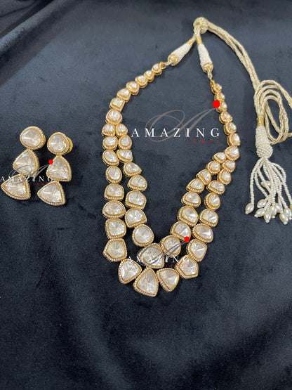 Silver Mossanite Polki Set Jewelry  Indian Wedding Jewelry Set Polki Set   Indian Traditional Jewelry   Wedding jewelry  Necklace set