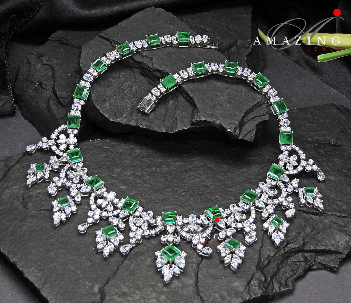 Silver Swarovski &Hydro Emerald Set Indian Wedding Jewelry Set Indian Traditional Jewelry Bridal Jewelry 925 Sterling Silver Necklace Set