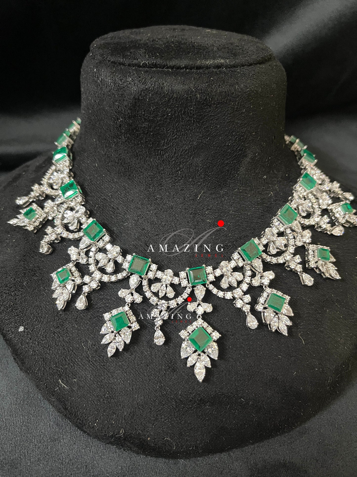 Silver Swarovski &Hydro Emerald Set Indian Wedding Jewelry Set Indian Traditional Jewelry Bridal Jewelry 925 Sterling Silver Necklace Set