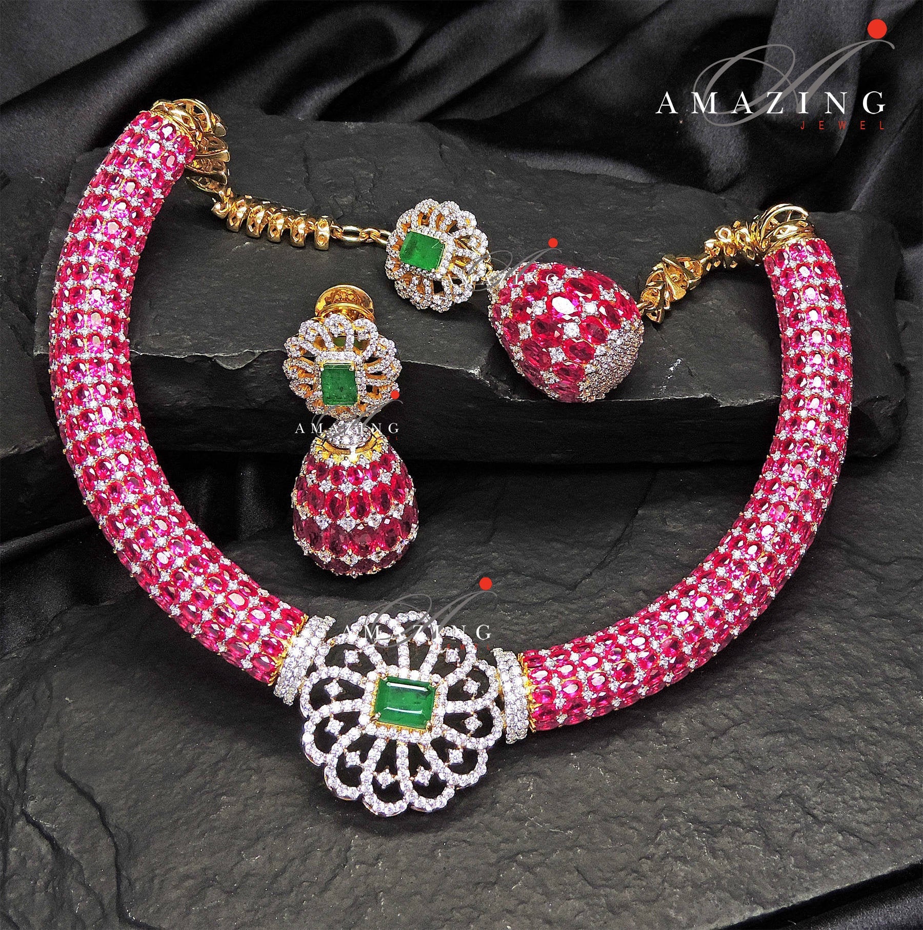 Silver Swarovski & Ruby Set Indian Wedding Jewelery Set Indian Traditional Jewelery Bridal Jewelery 925 Sterling Silver Necklace Set Jhumka