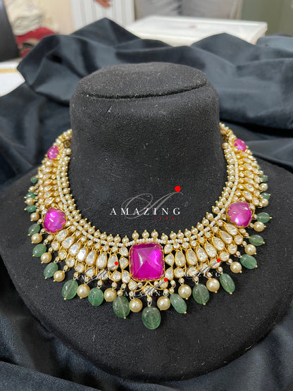 Silver Moissanite Polki Necklace,Wedding Jewelery,Indian Traditional Jewelery,Bridal Jewelery,925 Silver Necklace,Kundan Necklace, uncut Set