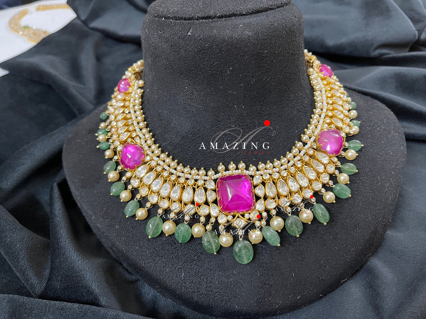 Silver Moissanite Polki Necklace,Wedding Jewelery,Indian Traditional Jewelery,Bridal Jewelery,925 Silver Necklace,Kundan Necklace, uncut Set