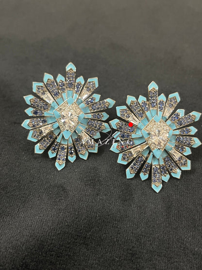 Silver Swarovski Cubic Zirconia Enamel Earring Swarovski Studs Bridal Jewelery Contemporary Jewelery 925 Silver Earring Fine Jewelery