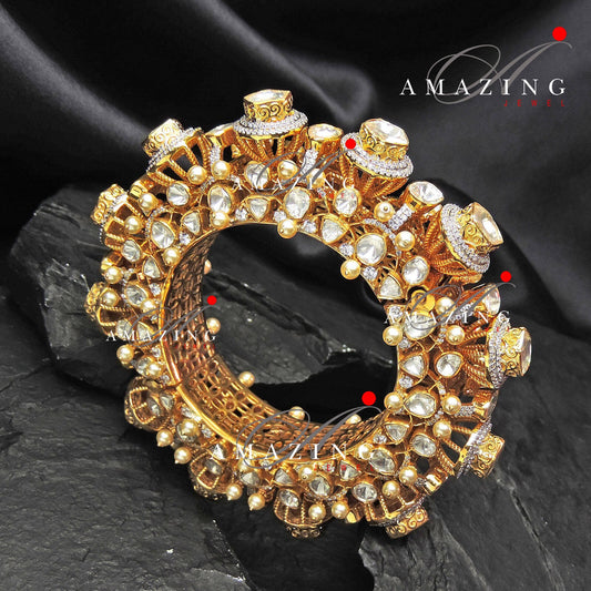 Silver Moissanite Polki Bangle,Indian Traditional Bangle,Wedding Polki Bangle,Bridal Bangle,Indian Jewelery,Openable Bangle,Statement Bangle