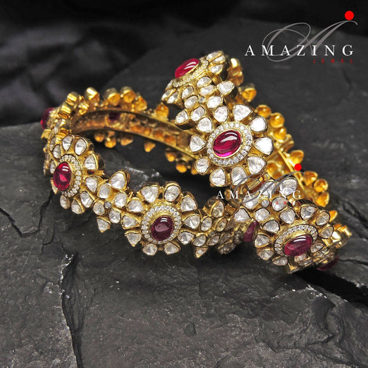 Silver Moissanite Polki Hydro Ruby Bangle,925 Silver Bangle, Bridal Polki Bangle,Indian Traditional Bangles,Wedding Bangle,Bridal Jewellery