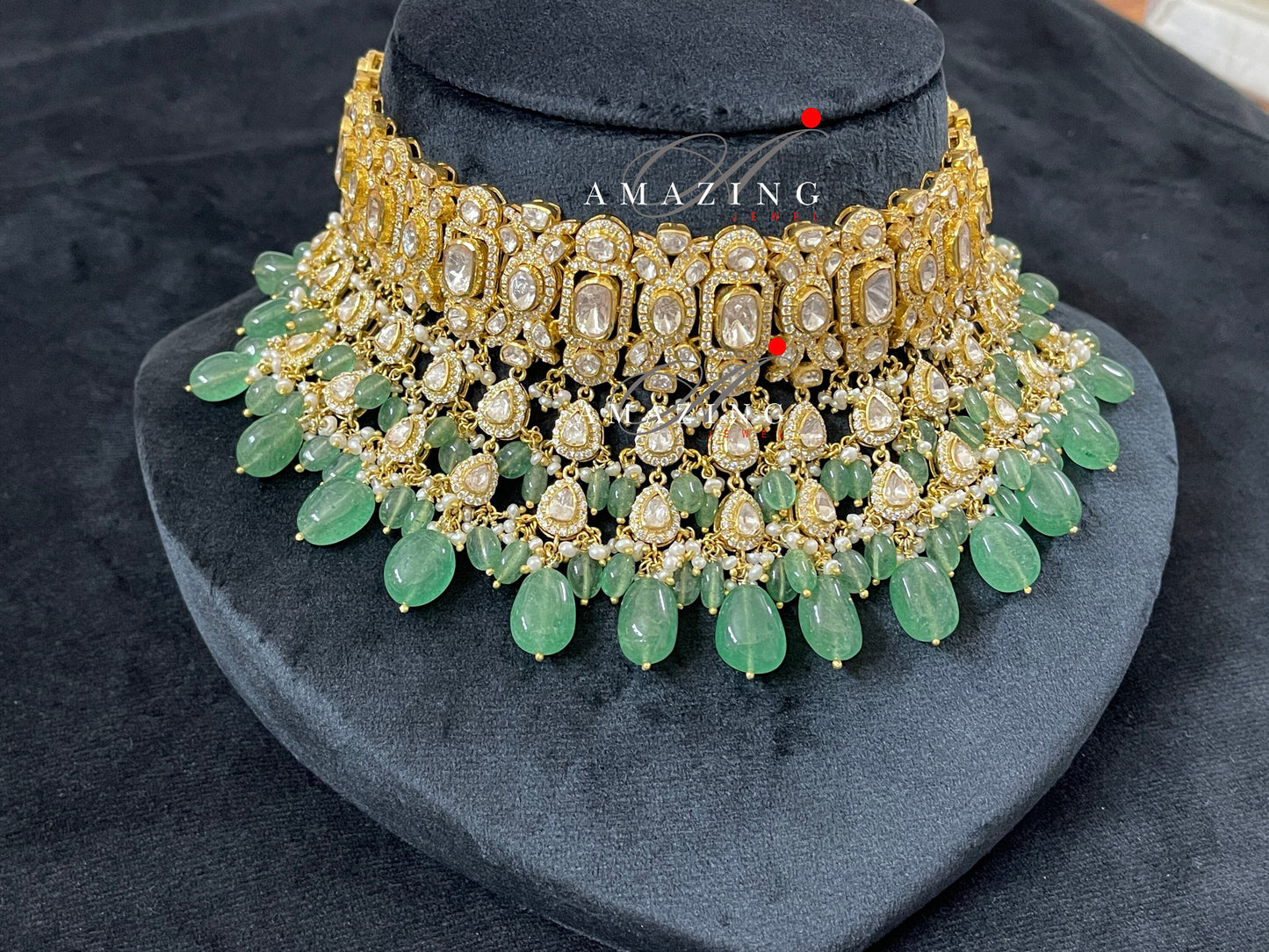 Silver Mossanite Polki Wedding Set  Indian Wedding Jewelery  Polki Set Indian Traditional Jewelery Indian Set Bridal Necklace set Necklace