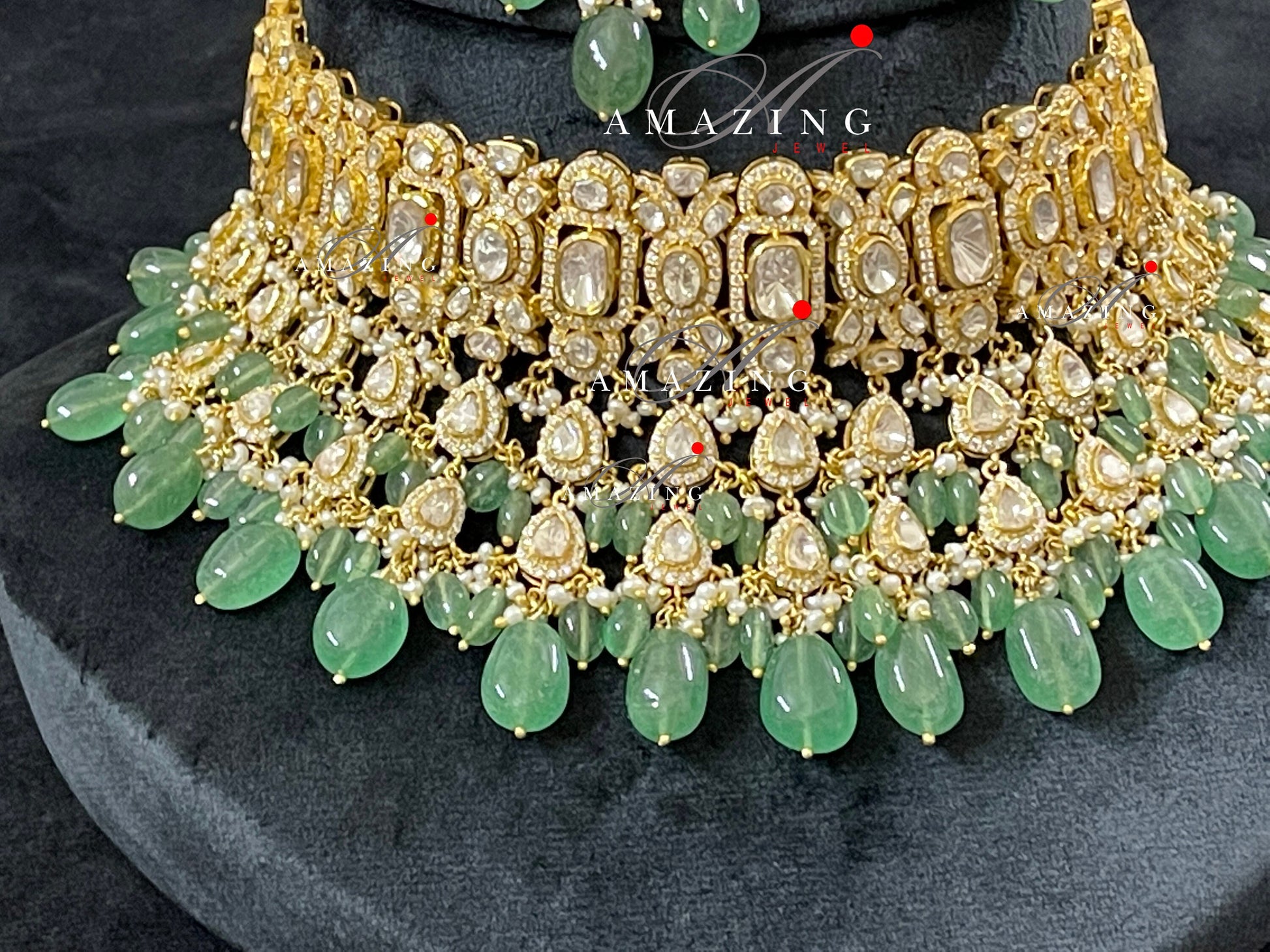 Silver Mossanite Polki Wedding Set  Indian Wedding Jewelery  Polki Set Indian Traditional Jewelery Indian Set Bridal Necklace set Necklace