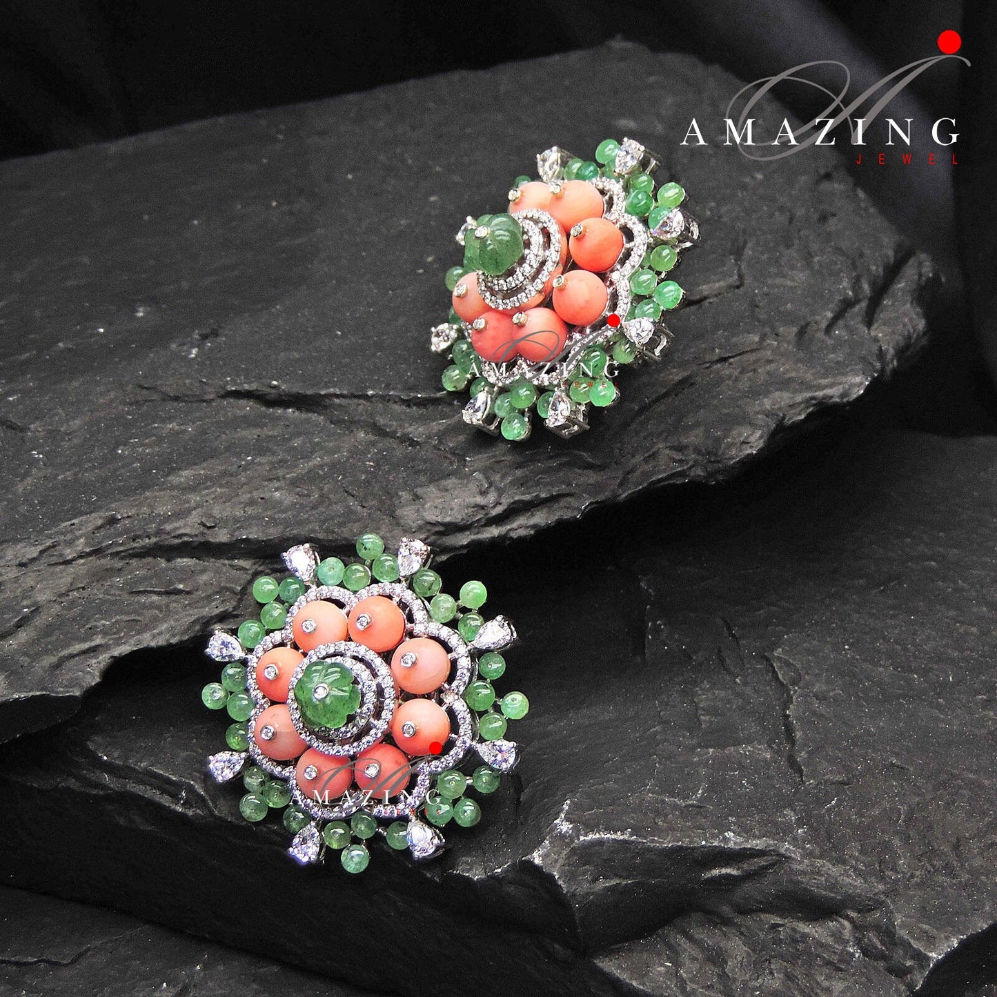 Silver Swarovski Cubic Zirconia Earring Coral Emerald Studs Bridal Jewelery Wedding Jewelery 925 Silver Earring Statement Jewelery Earrings