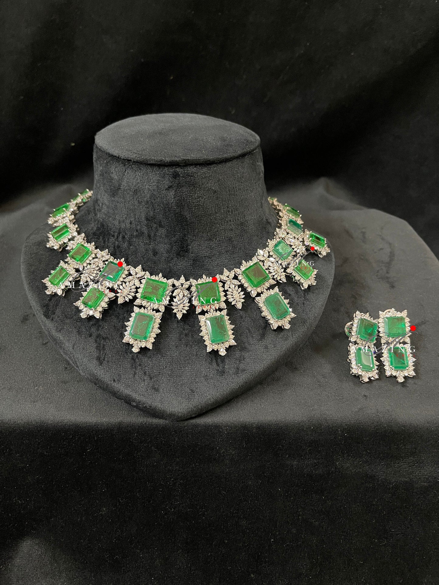 Silver Swarovski &Hydro Emerald Set Indian Wedding Jewelery Set Indian Traditional Jewelery Bridal Jewelery 925 Sterling Silver Necklace Set