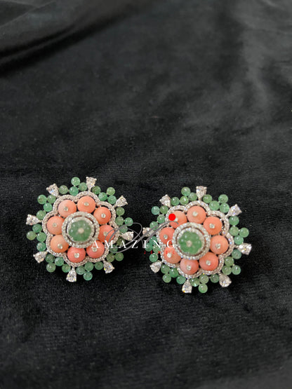 Silver Swarovski Cubic Zirconia Earring Coral Emerald Studs Bridal Jewelery Wedding Jewelery 925 Silver Earring Statement Jewelery Earrings