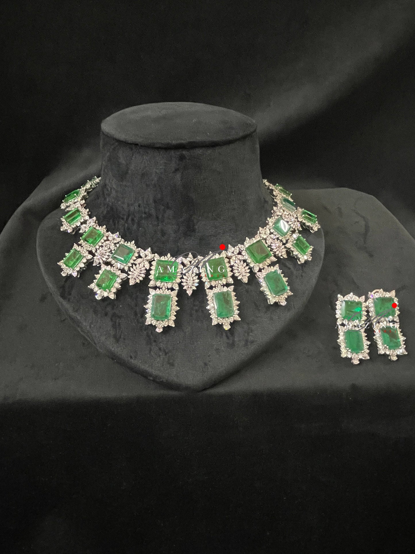 Silver Swarovski &Hydro Emerald Set Indian Wedding Jewelery Set Indian Traditional Jewelery Bridal Jewelery 925 Sterling Silver Necklace Set