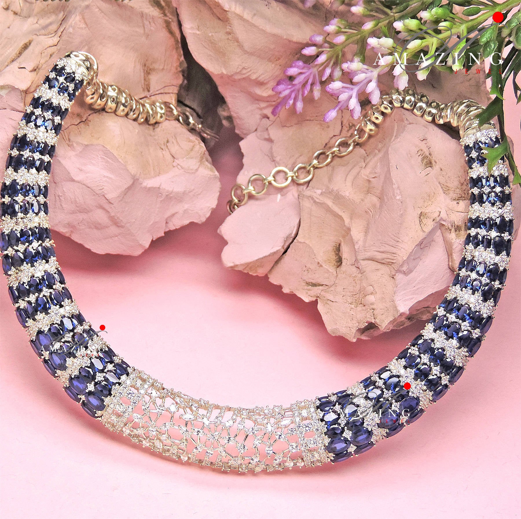 Silver Swarovski Red & Blue Sapphire Necklace Indian Wedding Jewelry Indian Traditional Jewelry Bridal Jewelry 925 Silver Necklace Set