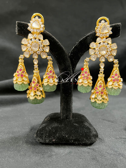 Silver Moissanite Polki Earring Moissanite Kundan Earring 925 Silver Earring Bridal Jewelery Traditional Jewelery Statement Earrings