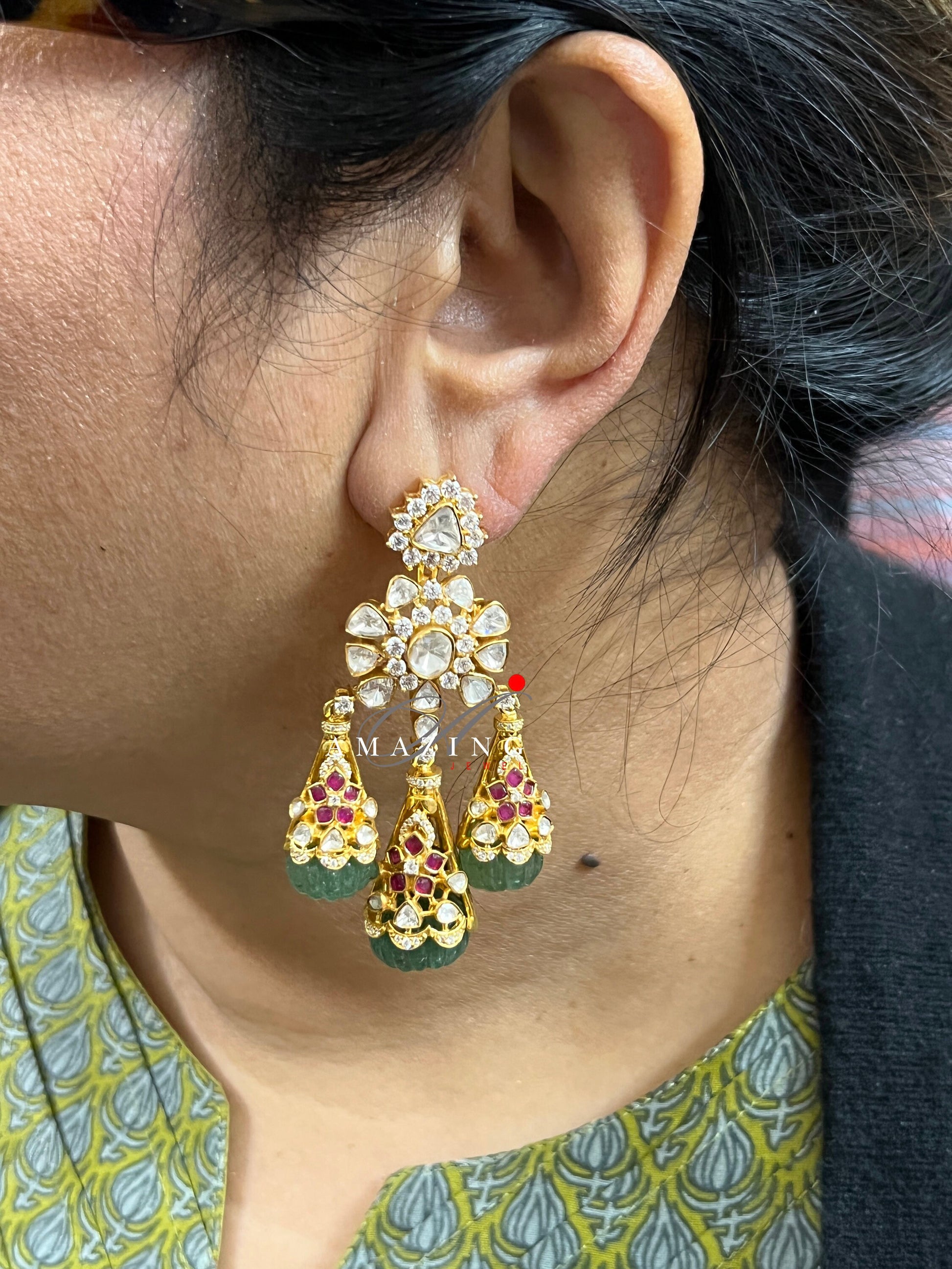 Silver Moissanite Polki Earring Moissanite Kundan Earring 925 Silver Earring Bridal Jewelery Traditional Jewelery Statement Earrings