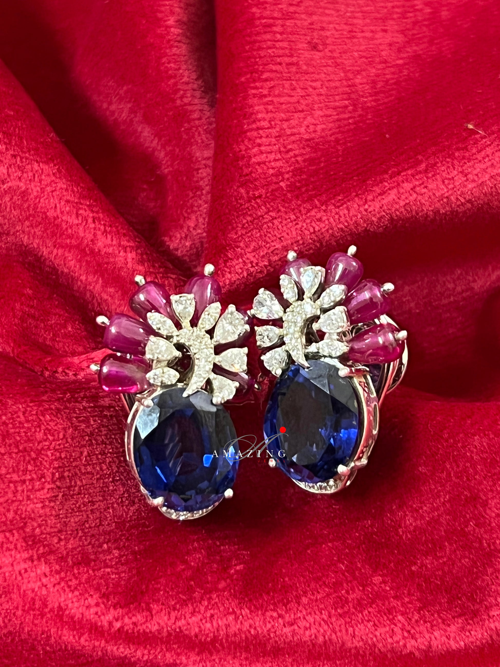 Silver Studded Cubic Zirconia Sapphire Earring ,Swarovski Studs ,Casual Jewelry ,Contemporary Jewelry ,925 Silver Earring,Fine Jewelry